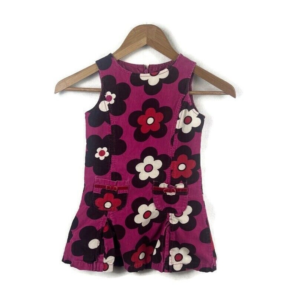 Mini Boden Girls 4-5y Pink Mod Floral Corduroy Pleated Jumper Dress